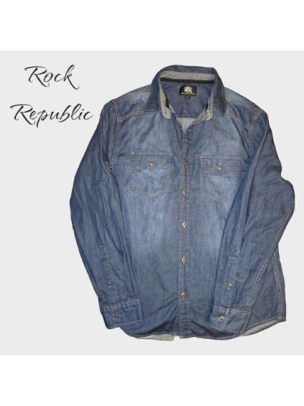 Rock Republic Blue Denim Blouse Medium #BL3 - Picture 3 of 8